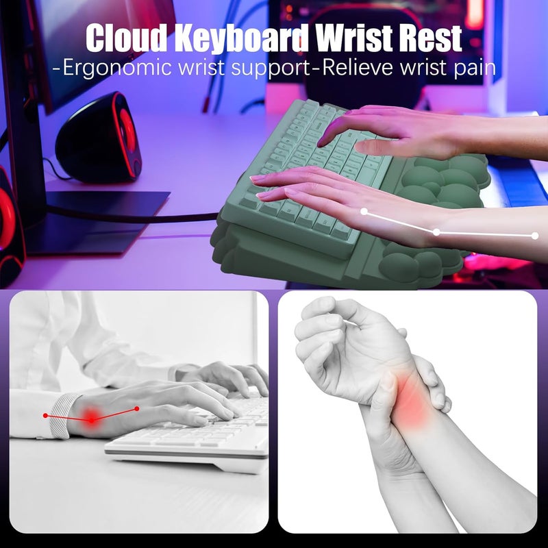 Lomil Wrist Rest with Keyboard Stand, Ergonomic Computer Wrist Support Pad, Cloud Keyboard Riser Holder with Wrist Pad, Memory Foam Desk Cushion, Palm Hand Typing for Office Home School-Green - Image 2